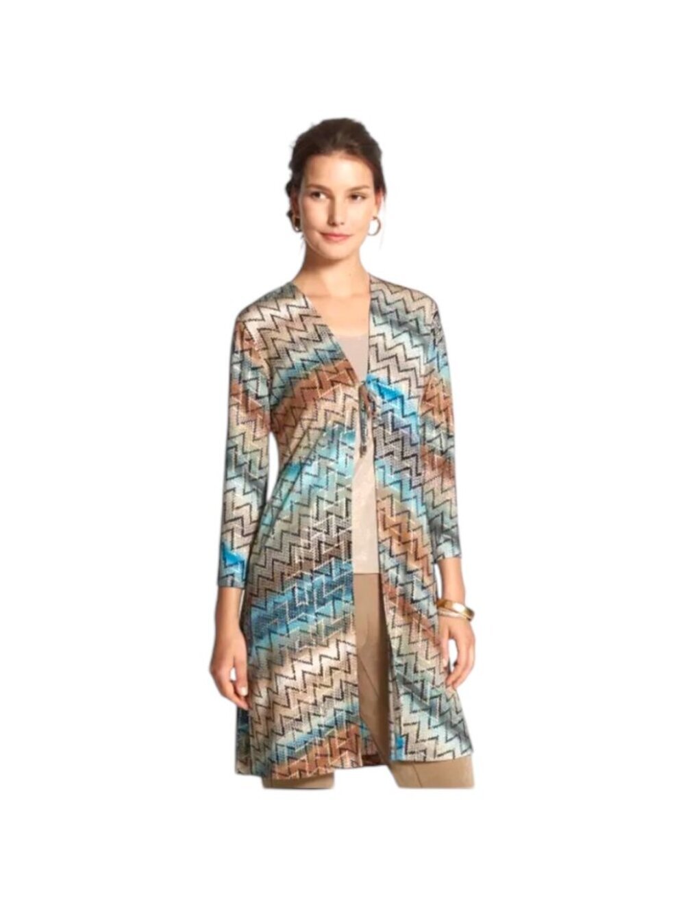 Chico's Travelers Mirrored Chevron Tie-Front Duster, Women's Size 2 (L)